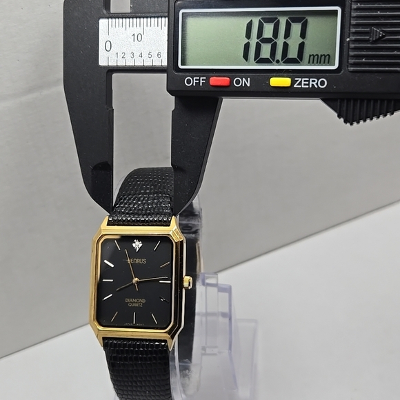 Benrus Diamond Quartz Gold Tone Black Dial Watch New Battery Vintage Leather - Picture 5 of 11